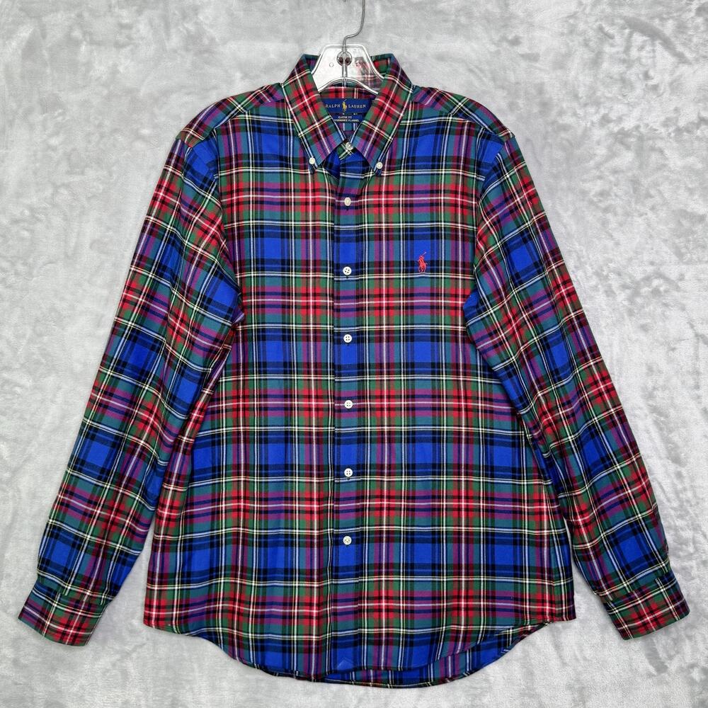 Ralph Lauren Shirt Mens Medium Plaid Classic Fit Performance Flannel Button Down